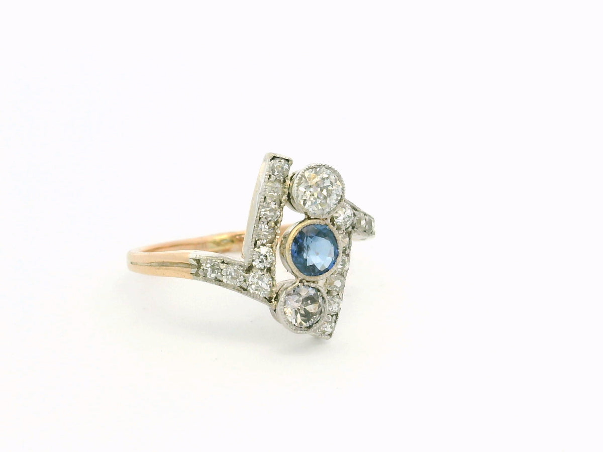 ANTIQUE ART DECO SAPPHIRE &amp; DIAMOND RING 14ct GOLD