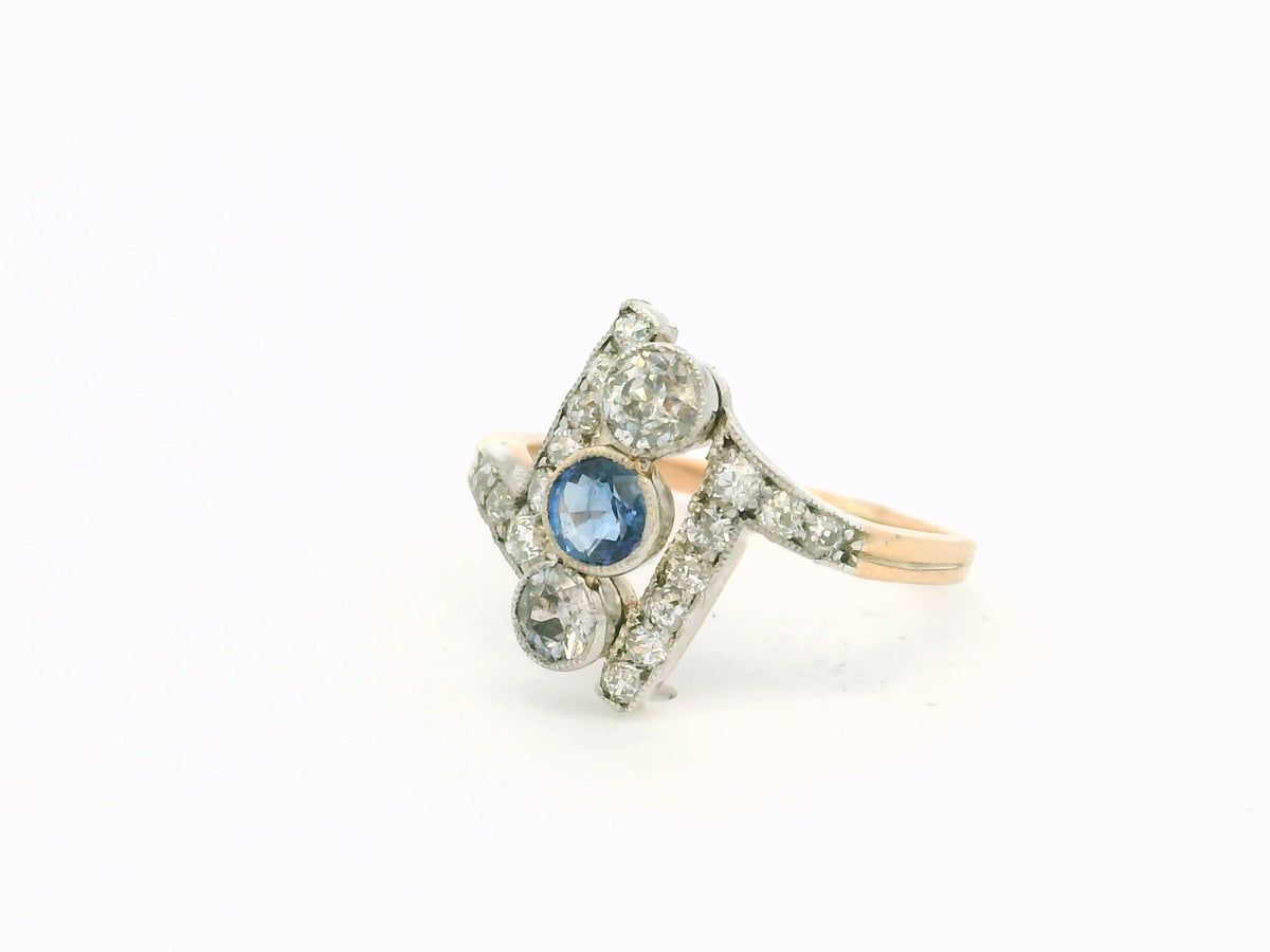 ANTIQUE ART DECO SAPPHIRE &amp; DIAMOND RING 14ct GOLD