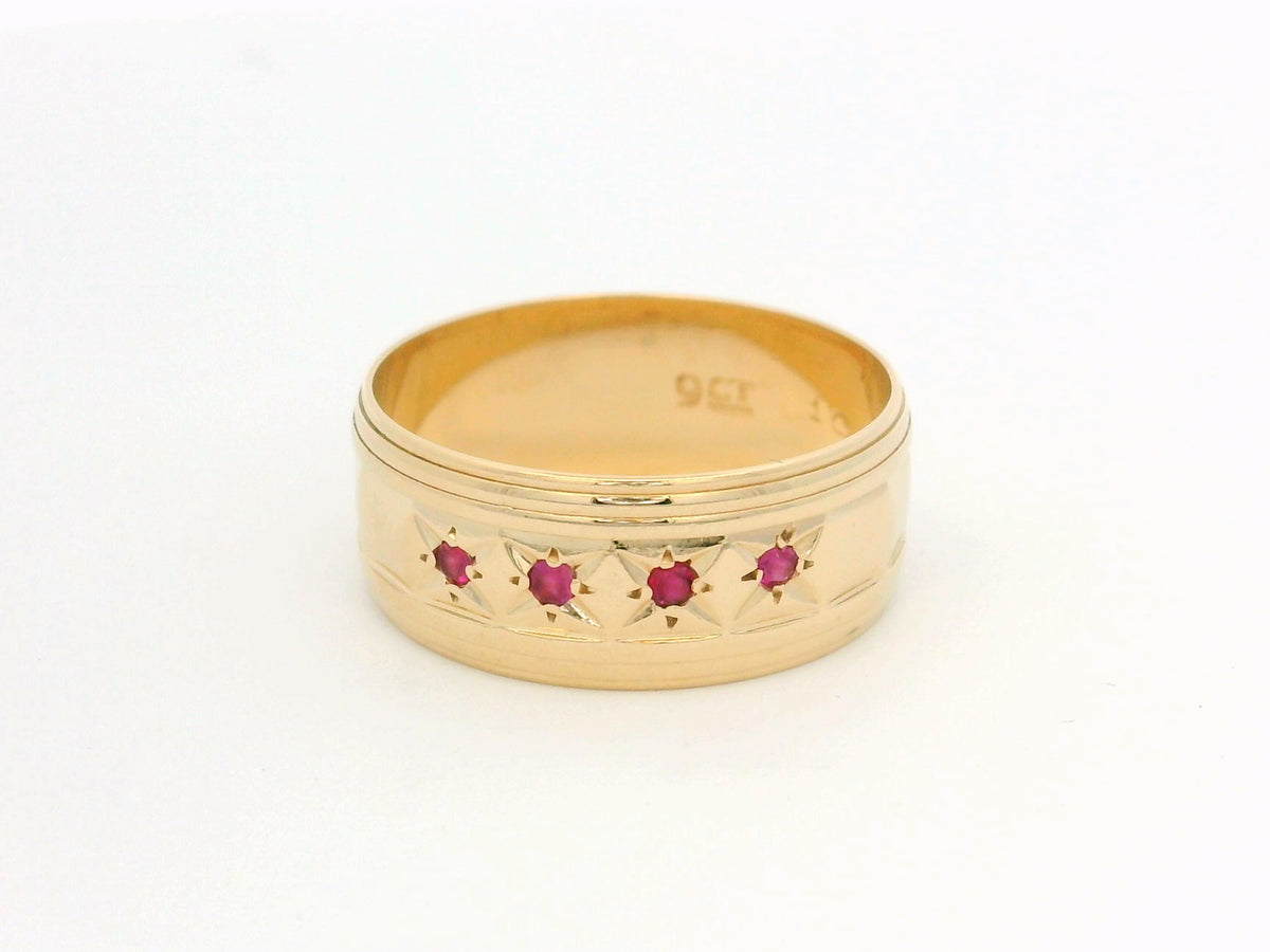 VINTAGE RUBY STARBURST RING 9ct GOLD
