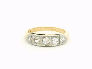 ANTIQUE ART DECO FIVE STONE .63ct  DIAMOND RING 14ct GOLD