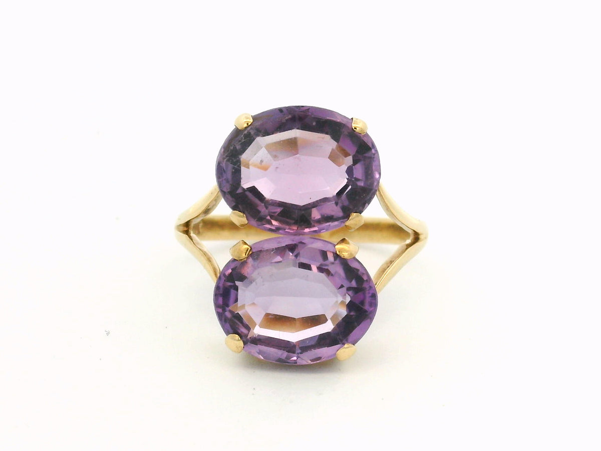 ANTIQUE DOUBLE ROSE de FRANCE AMETHYST RING 9ct GOLD