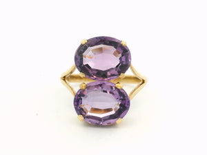 ANTIQUE DOUBLE ROSE de FRANCE AMETHYST RING 9ct GOLD