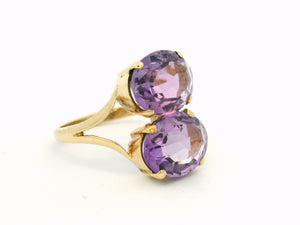 ANTIQUE DOUBLE ROSE de FRANCE AMETHYST RING 9ct GOLD