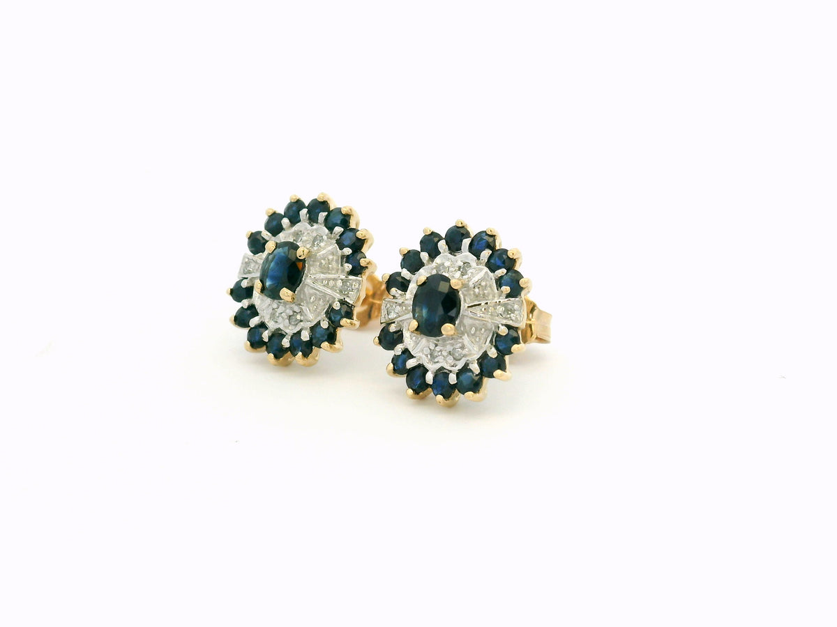 VINTAGE SAPPHIRE &amp; DIAMOND EARRINGS 9ct GOLD