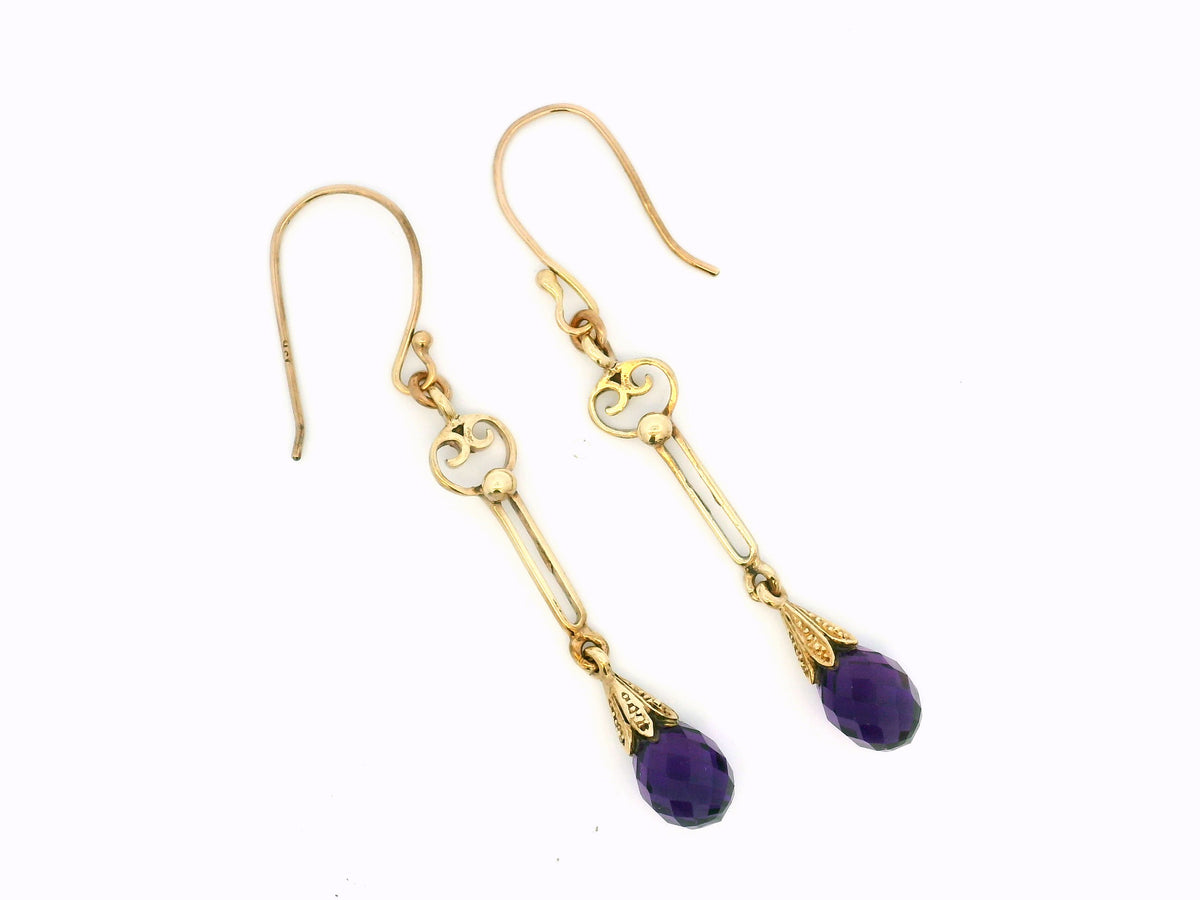 ANTIQUE EDWARDIAN AMETHYST EARRINGS 9ct GOLD