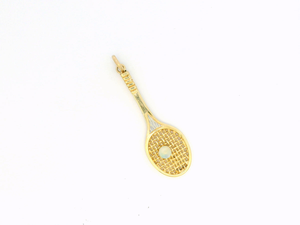 RETRO SOLID OPAL TENNIS RACKET PENDANT 9ct GOLD