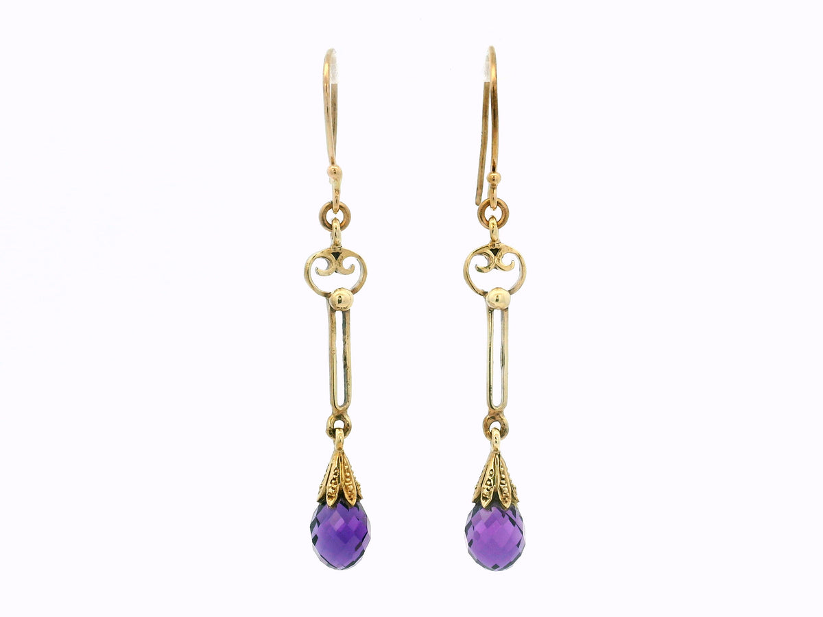 ANTIQUE EDWARDIAN AMETHYST EARRINGS 9ct GOLD
