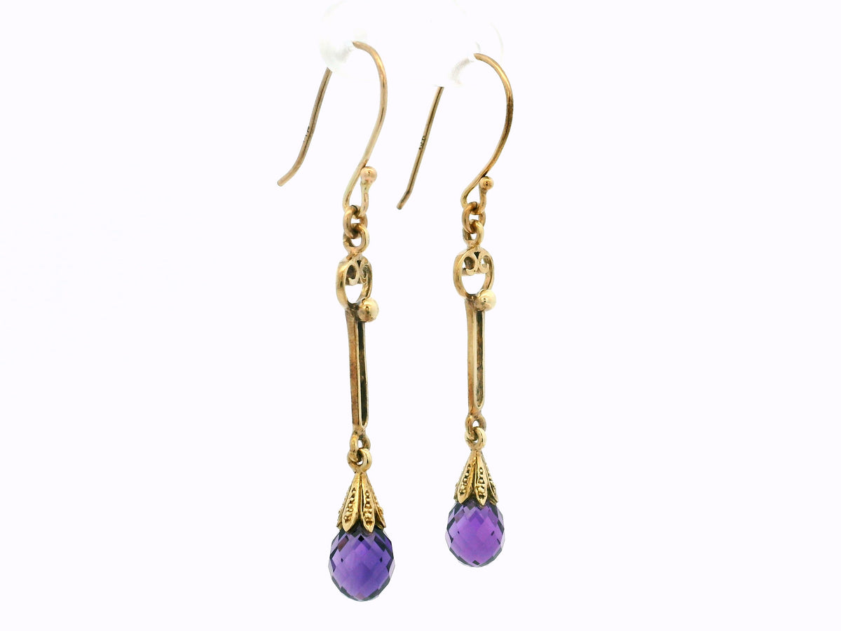 ANTIQUE EDWARDIAN AMETHYST EARRINGS 9ct GOLD