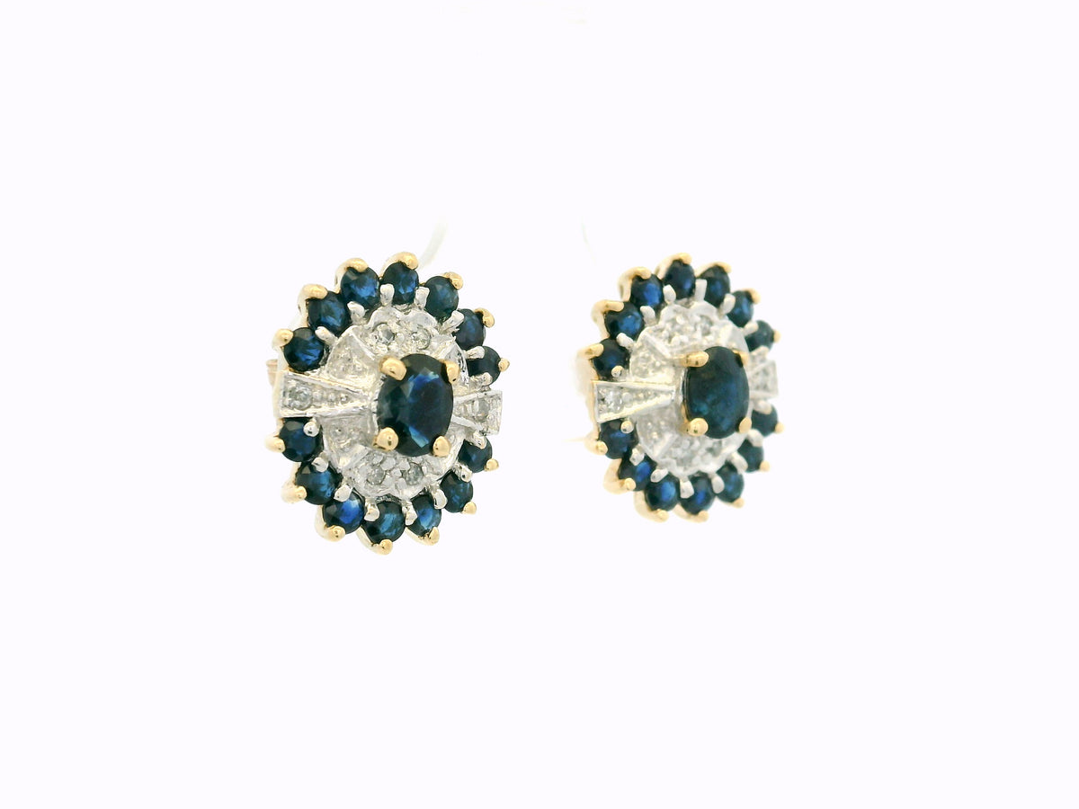 VINTAGE SAPPHIRE &amp; DIAMOND EARRINGS 9ct GOLD