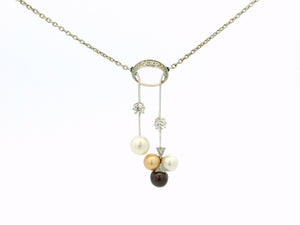 DECO DIAMOND & PEARL NECKLACE 9ct GOLD & PLATINUM