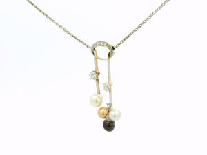 DECO DIAMOND & PEARL NECKLACE 9ct GOLD & PLATINUM