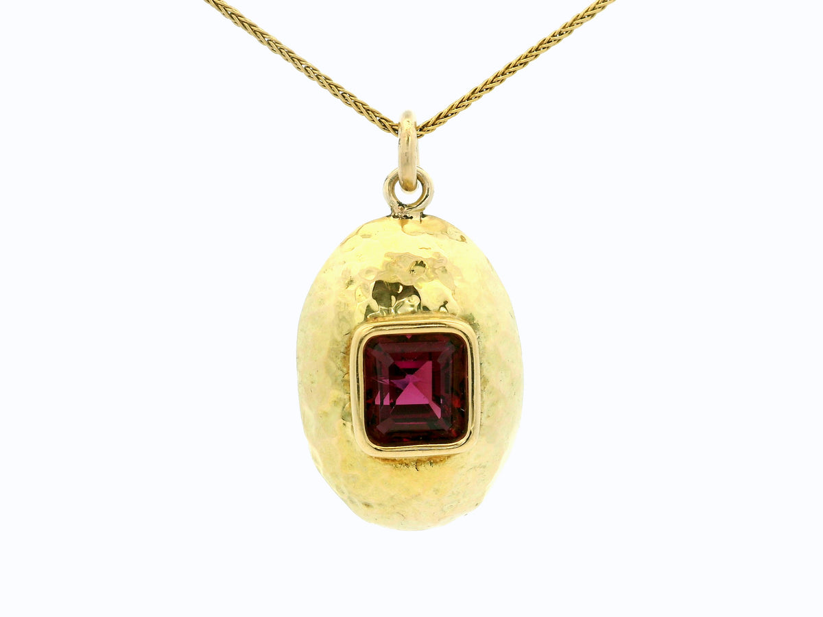 VINTAGE 5ct RHODOLITE GARNET PENDANT 18ct GOLD