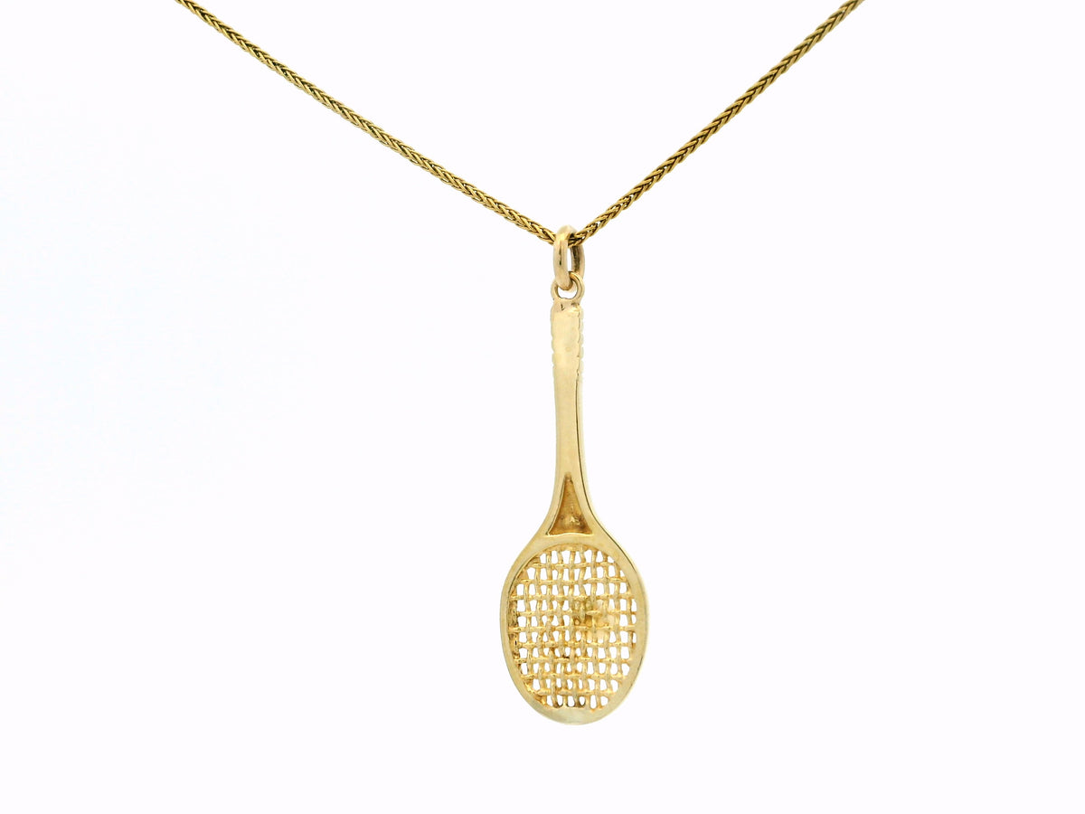 RETRO SOLID OPAL TENNIS RACKET PENDANT 9ct GOLD