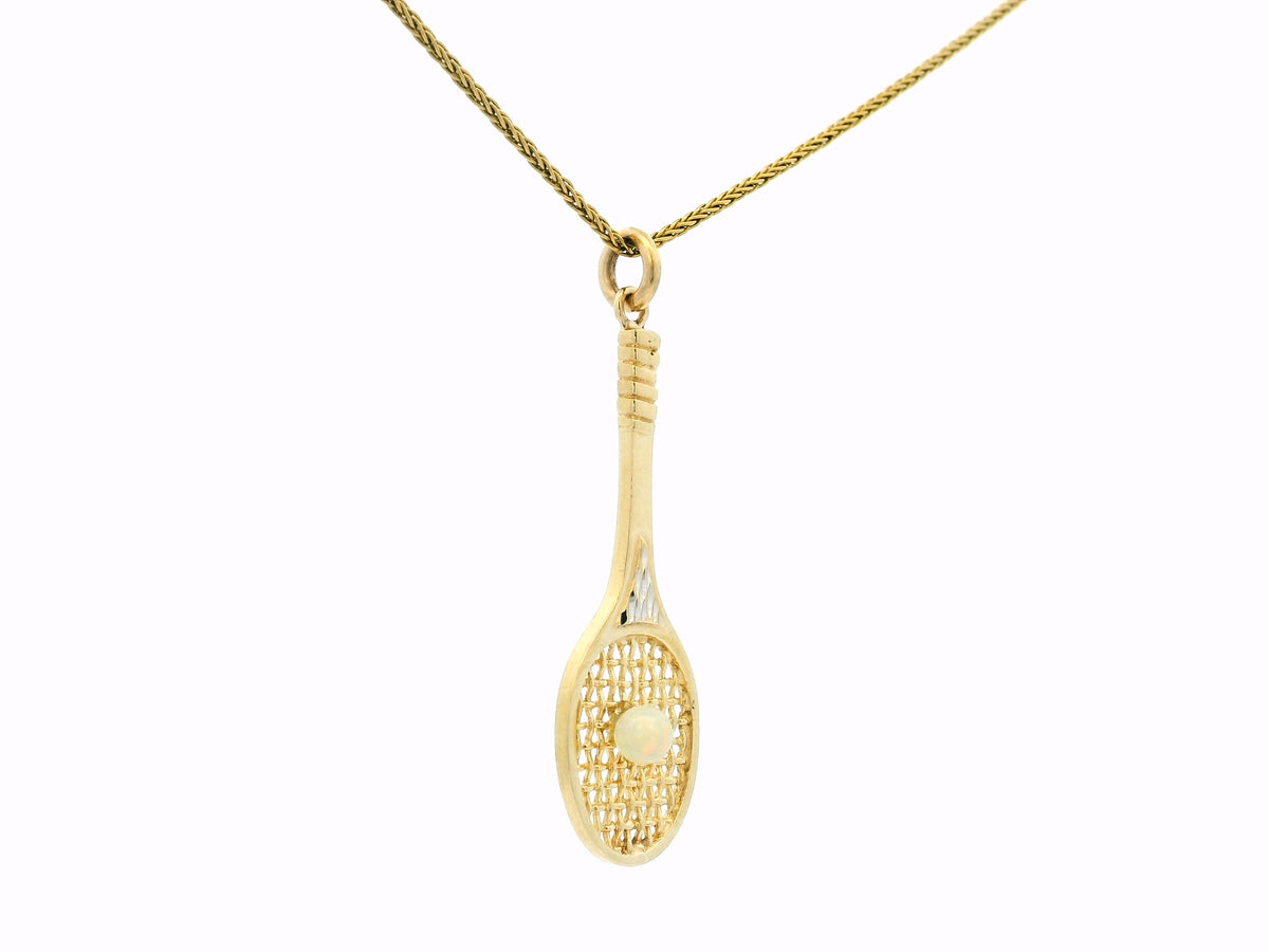 RETRO SOLID OPAL TENNIS RACKET PENDANT 9ct GOLD