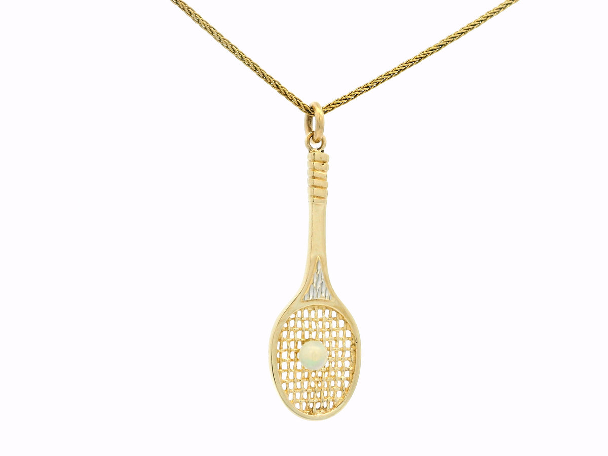 RETRO SOLID OPAL TENNIS RACKET PENDANT 9ct GOLD