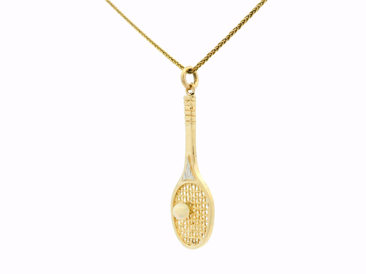 RETRO SOLID OPAL TENNIS RACKET PENDANT 9ct GOLD