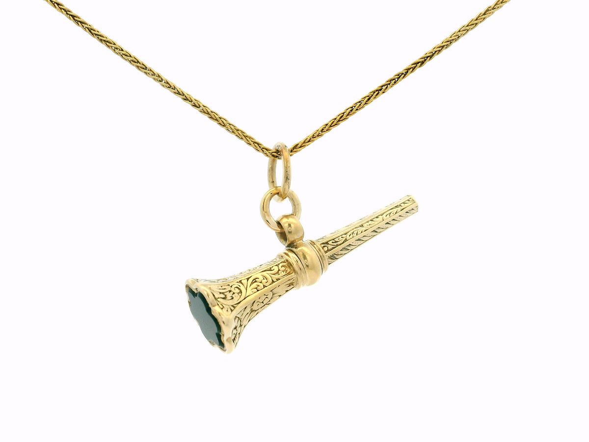 ANTIQUE EDWARDIAN BLOODSTONE WATCH WINDER FOB 15ct GOLD