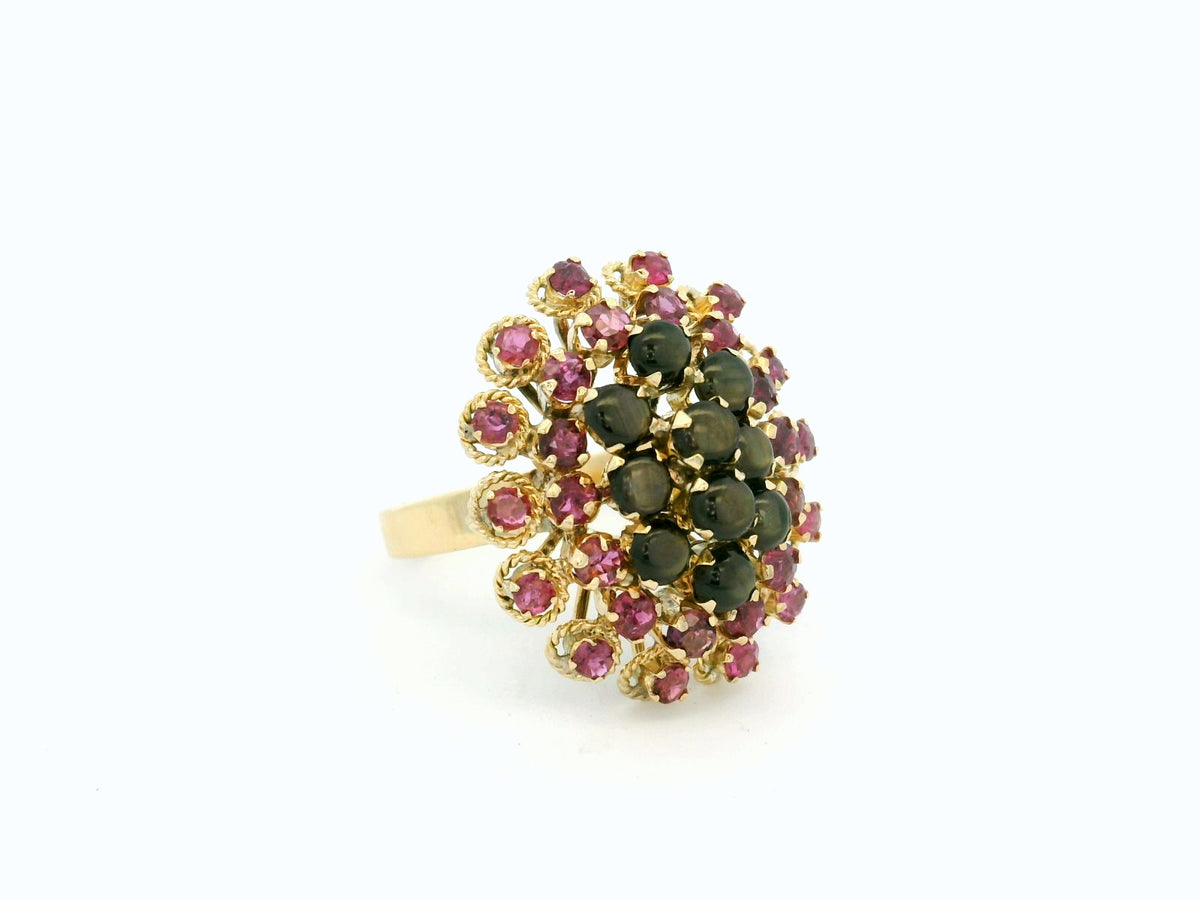 VINTAGE c1940 STAR SAPPHIRE &amp; RUBY RING 14ct GOLD