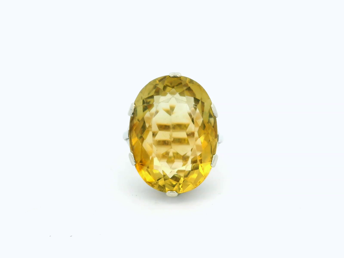 VINTAGE MID CENTURY 24.5ct CITRINE COCKTAIL RING 9ct GOLD