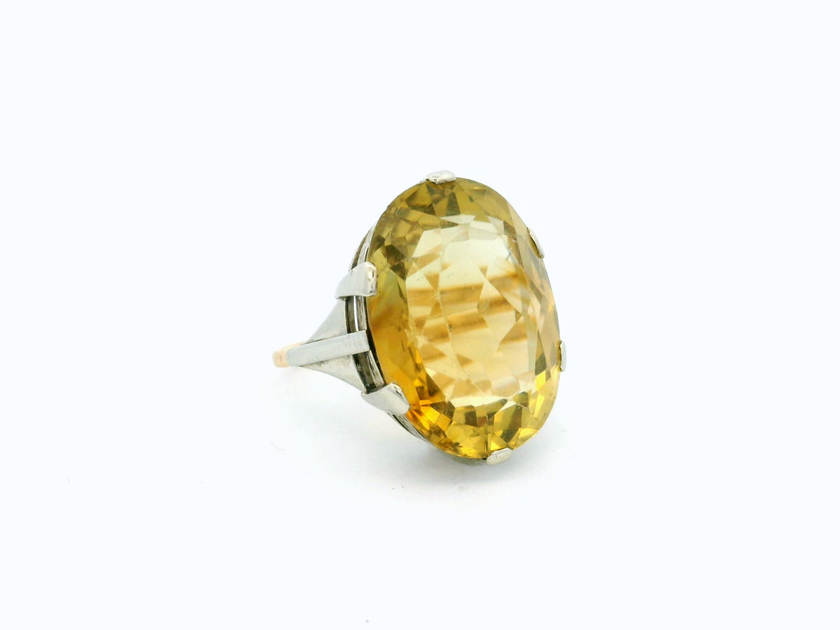 VINTAGE MID CENTURY 24.5ct CITRINE COCKTAIL RING 9ct GOLD