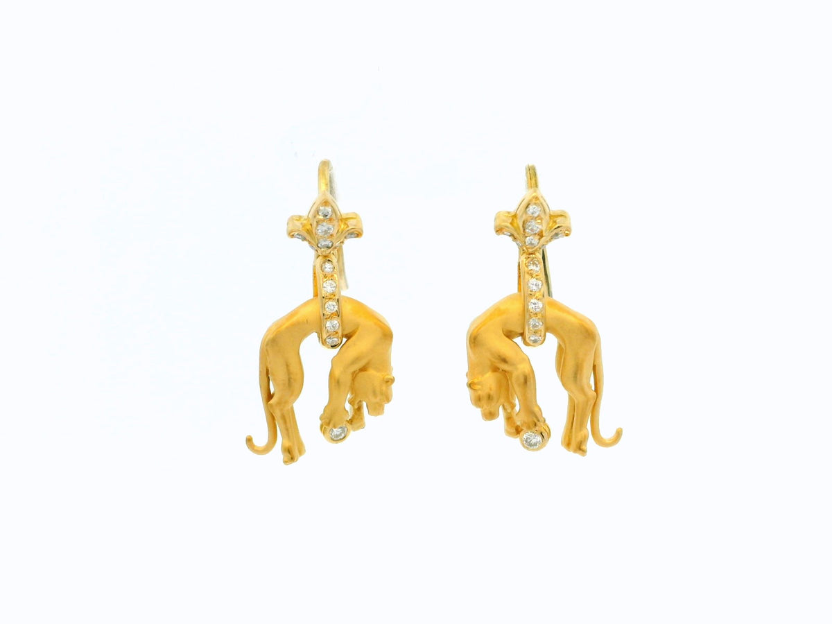 VINTAGE DIAMOND CHEETAH EARRINGS 18ct GOLD