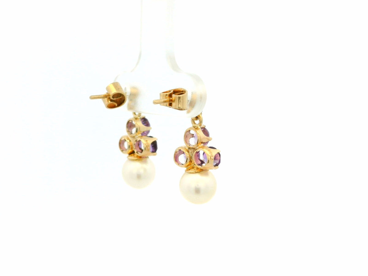 VINTAGE MID CENTURY AMETHYST & PEARL EARRINGS 9ct GOLD