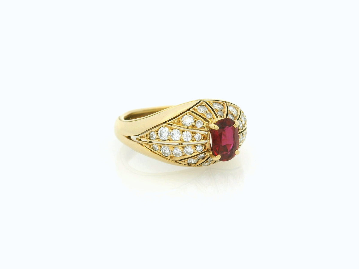 RETRO RUBY &amp; DIAMOND RING 18ct YELLOW GOLD