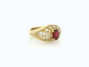 RETRO RUBY & DIAMOND RING 18ct YELLOW GOLD