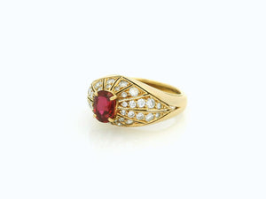 RETRO RUBY & DIAMOND RING 18ct YELLOW GOLD