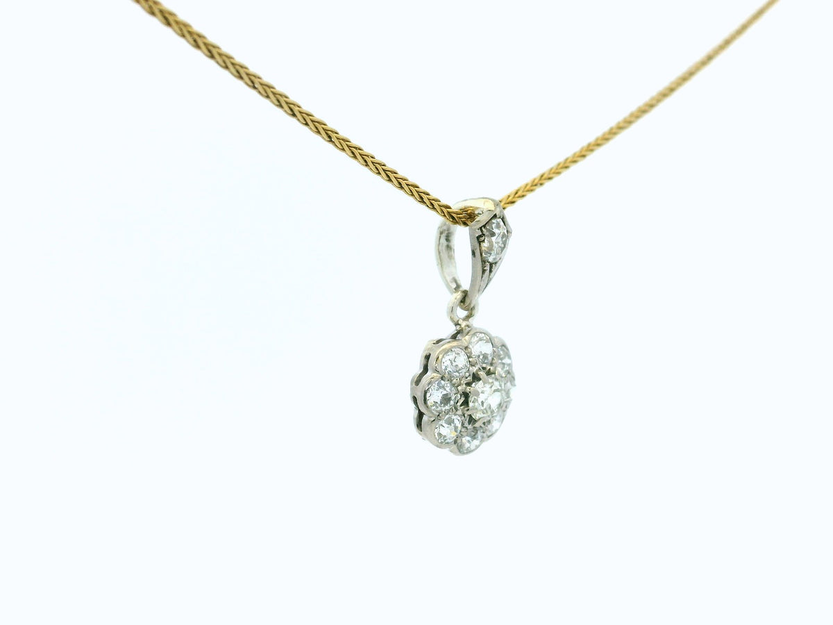 ANTIQUE EDWARDIAN .85ct DIAMOND DAISY PENDANT 18ct WHITE GOLD