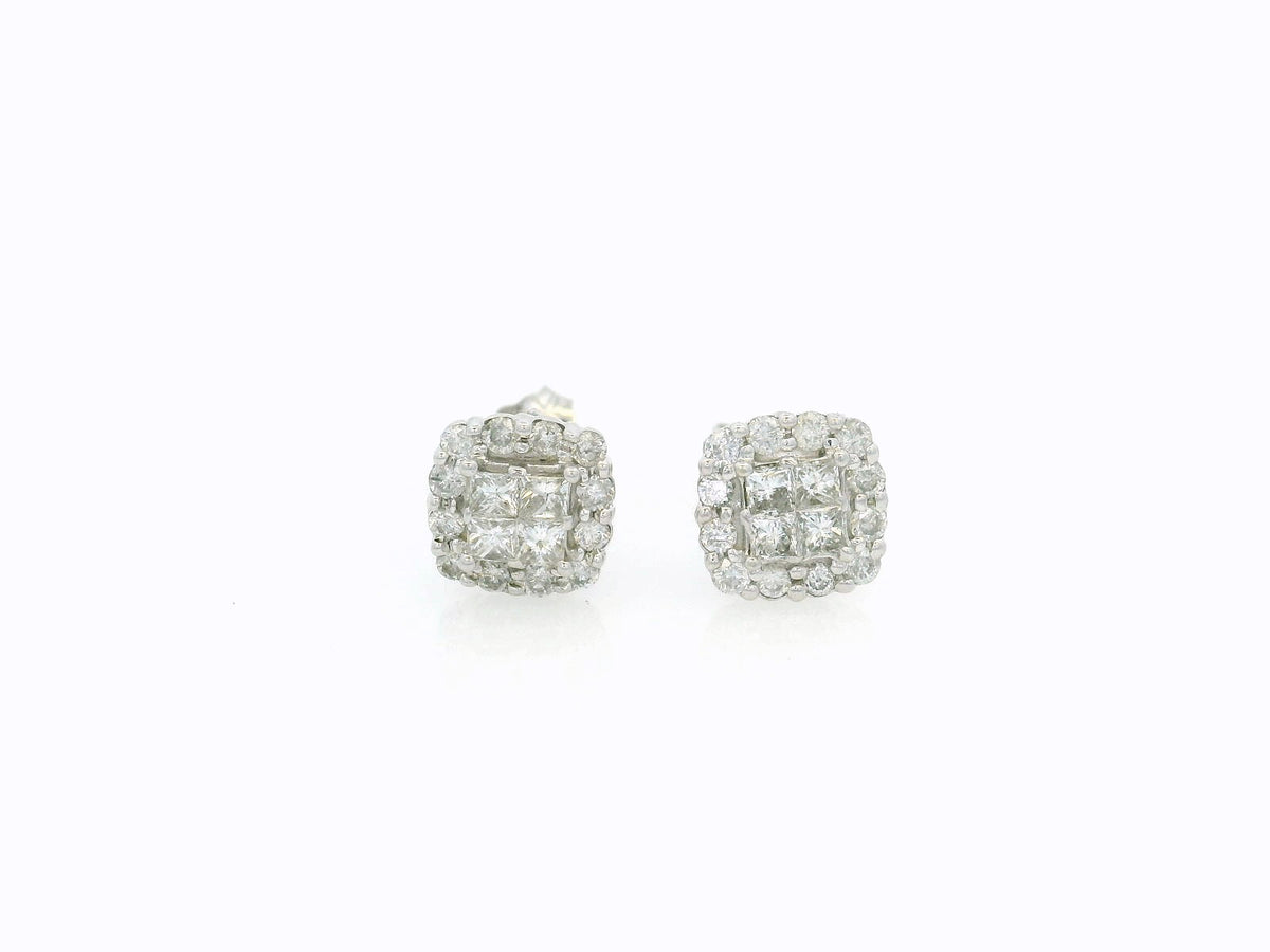 VINTAGE .50ct CLUSTER EARRINGS 9ct WHITE GOLD