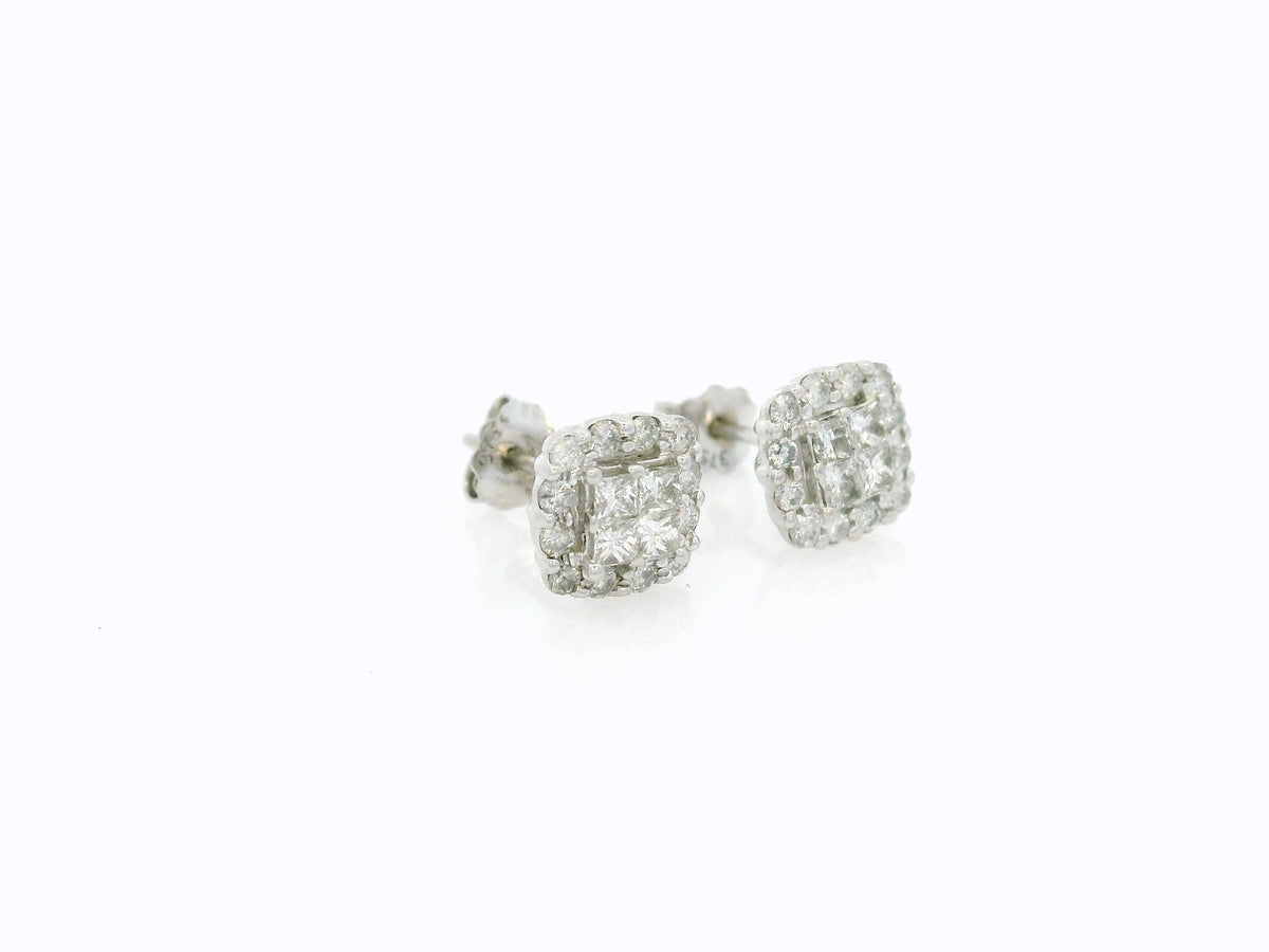 VINTAGE .50ct CLUSTER EARRINGS 9ct WHITE GOLD