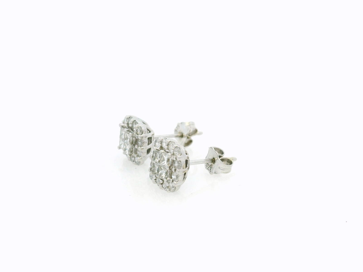 VINTAGE .50ct CLUSTER EARRINGS 9ct WHITE GOLD