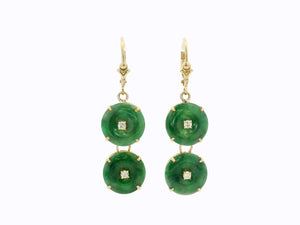 VINTAGE ART DECO JADE & DIAMOND EARRINGS 14ct GOLD