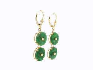 VINTAGE ART DECO JADE & DIAMOND EARRINGS 14ct GOLD