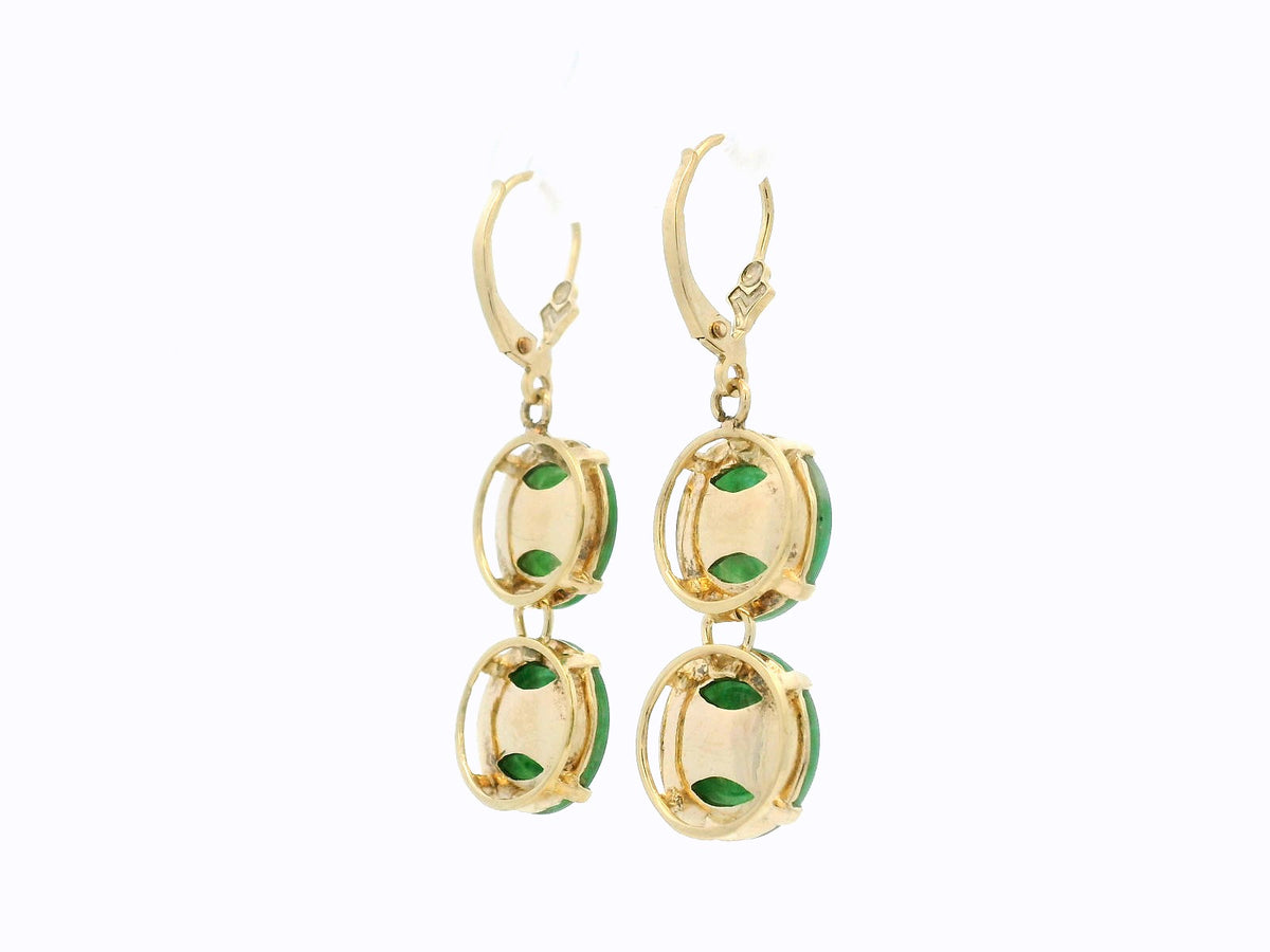 VINTAGE ART DECO JADE &amp; DIAMOND EARRINGS 14ct GOLD