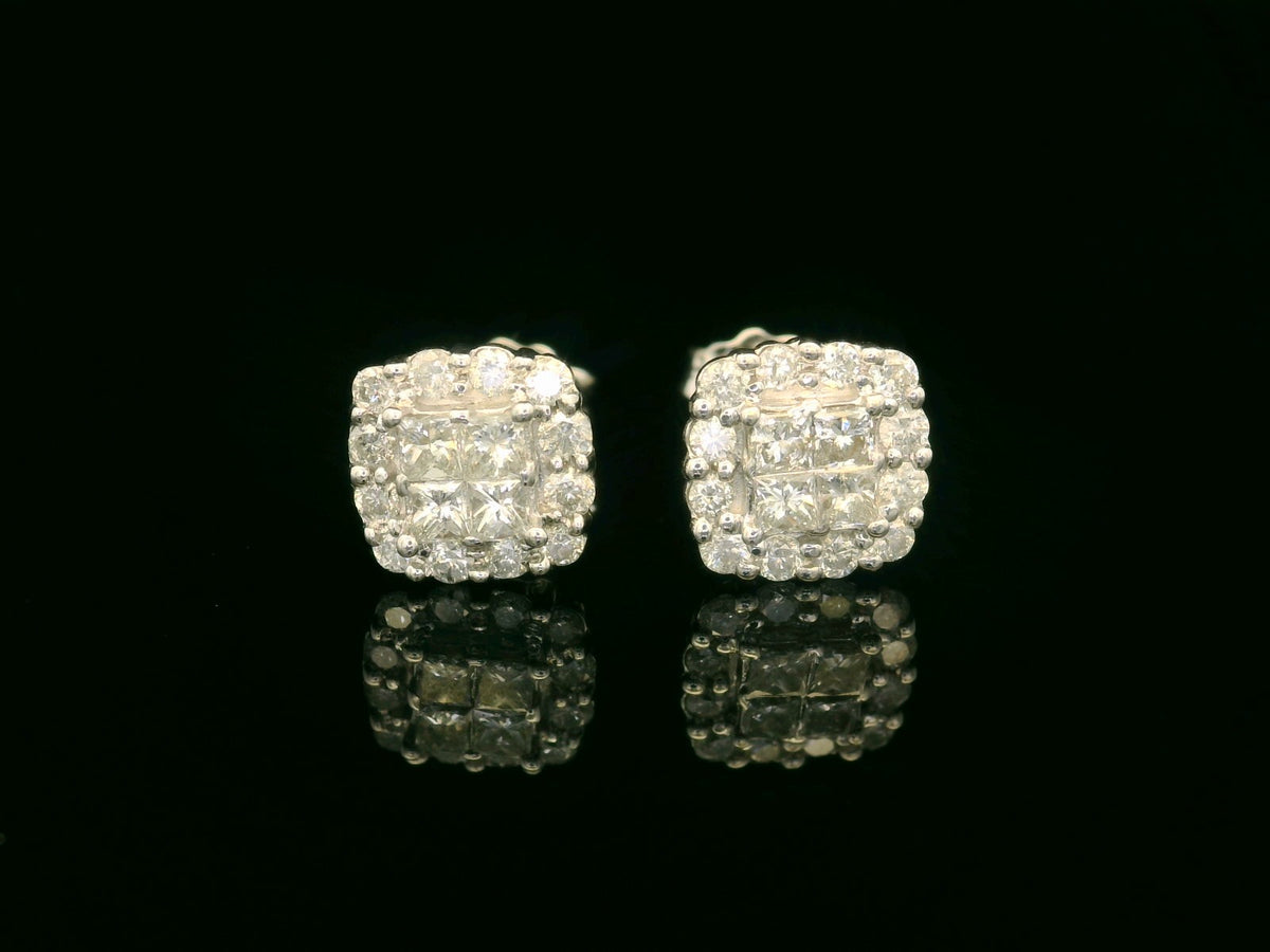 VINTAGE .50ct CLUSTER EARRINGS 9ct WHITE GOLD
