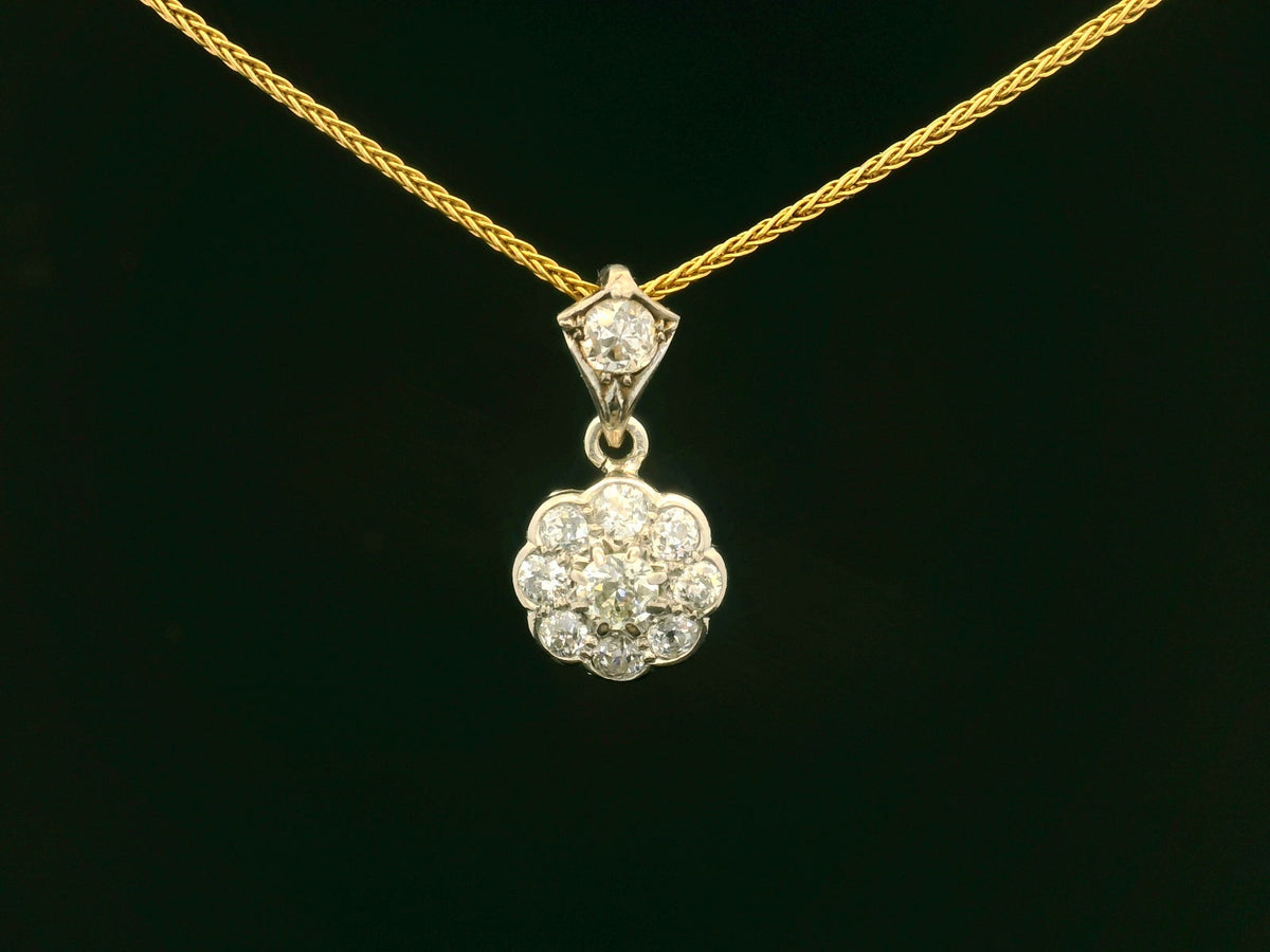 ANTIQUE EDWARDIAN .85ct DIAMOND DAISY PENDANT 18ct WHITE GOLD