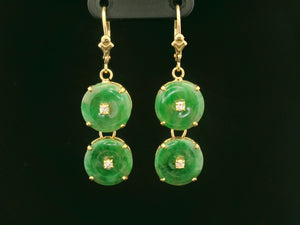 VINTAGE ART DECO JADE & DIAMOND EARRINGS 14ct GOLD