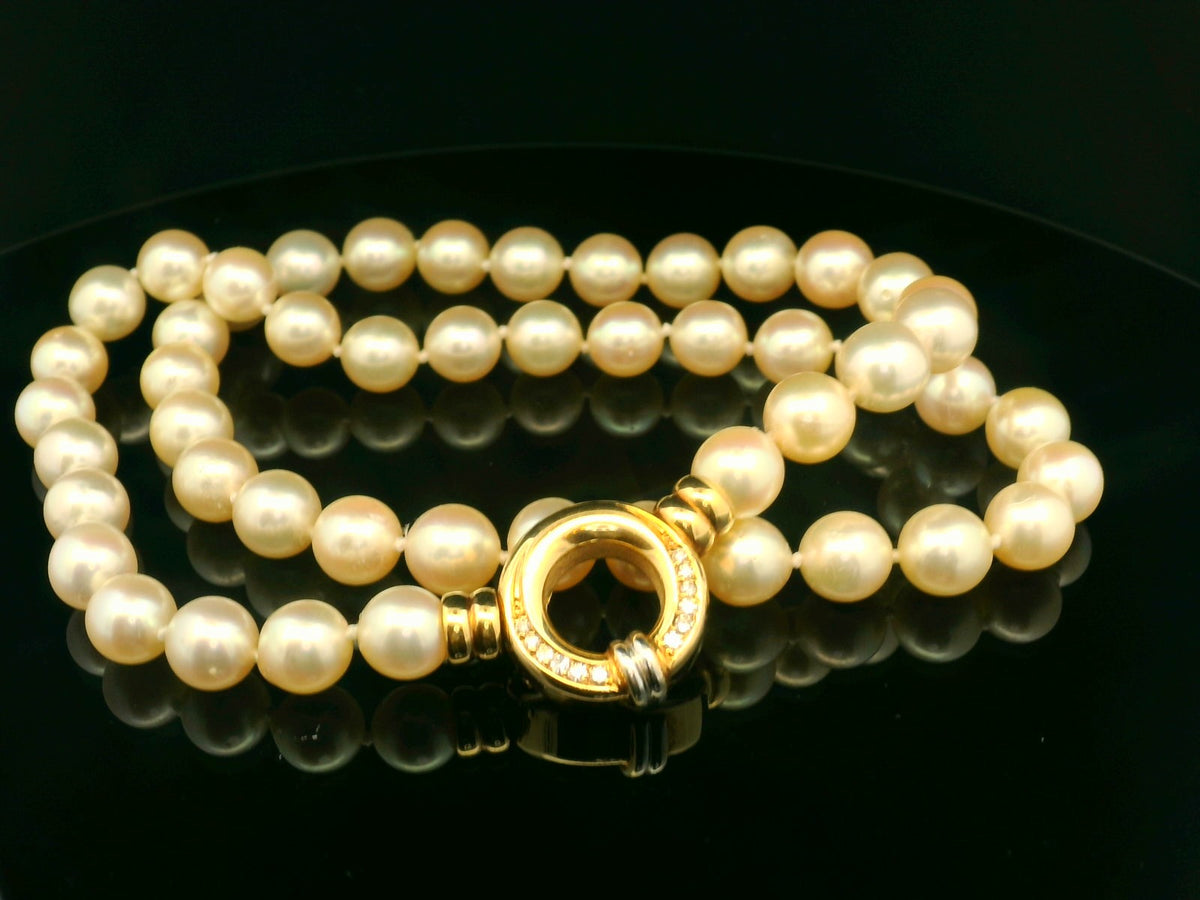 VINTAGE PEARL &amp; DIAMOND NECKLACE 18ct GOLD