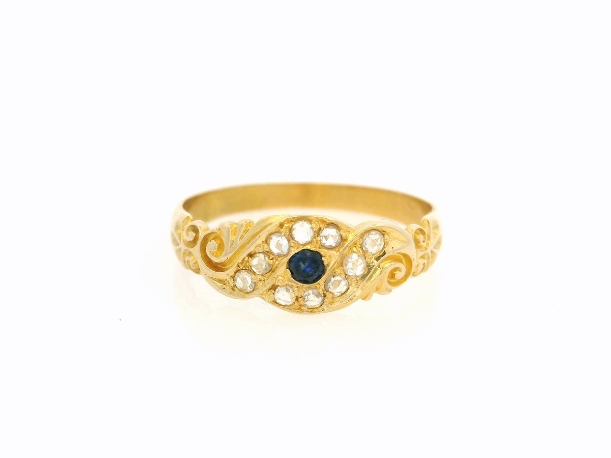 ANTIQUE EDWARDIAN SAPPHIRE &amp; DIAMOND RING 18ct GOLD