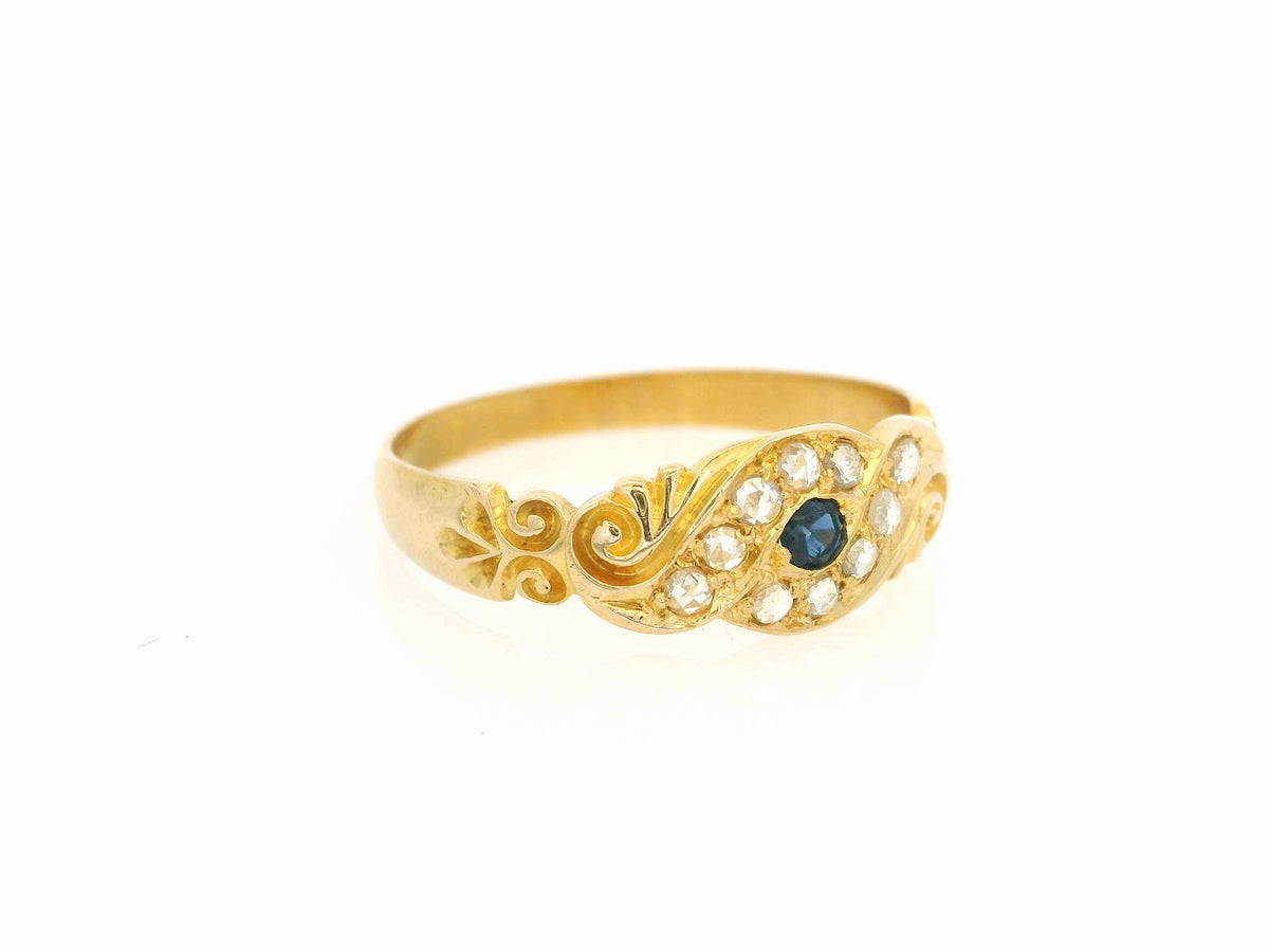 ANTIQUE EDWARDIAN SAPPHIRE &amp; DIAMOND RING 18ct GOLD