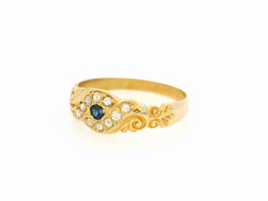 ANTIQUE EDWARDIAN SAPPHIRE & DIAMOND RING 18ct GOLD