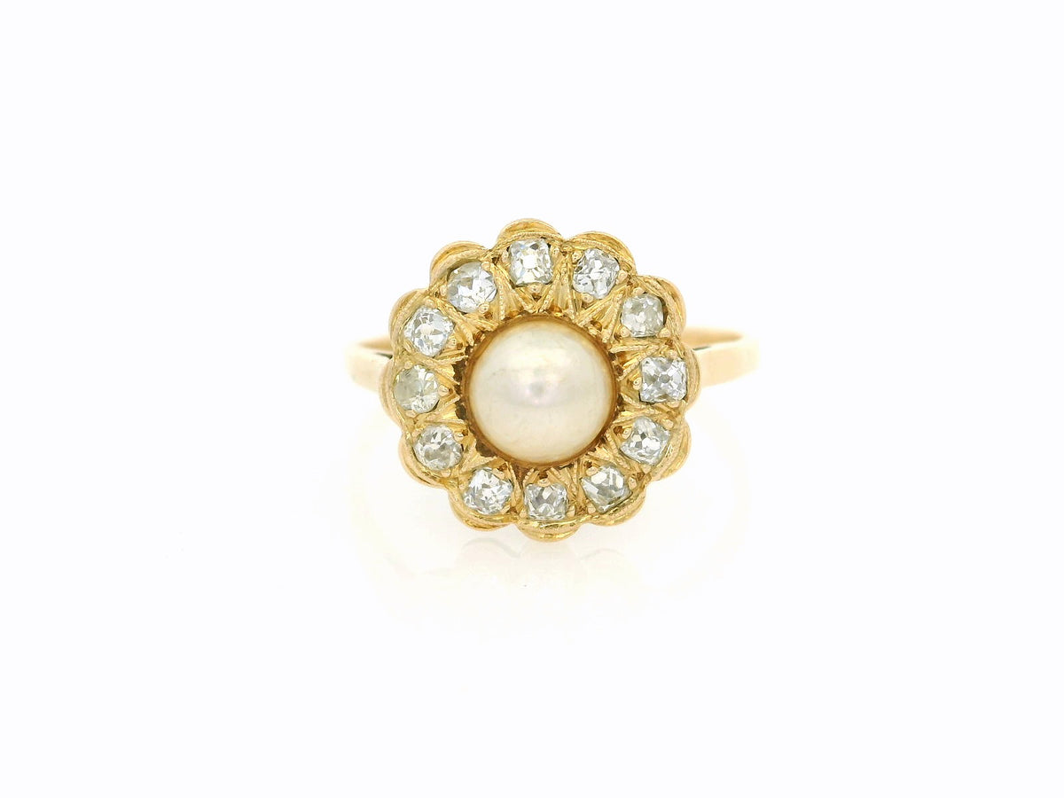 ANTIQUE EDWARDIAN DIAMOND &amp; PEARL RING 18ct GOLD
