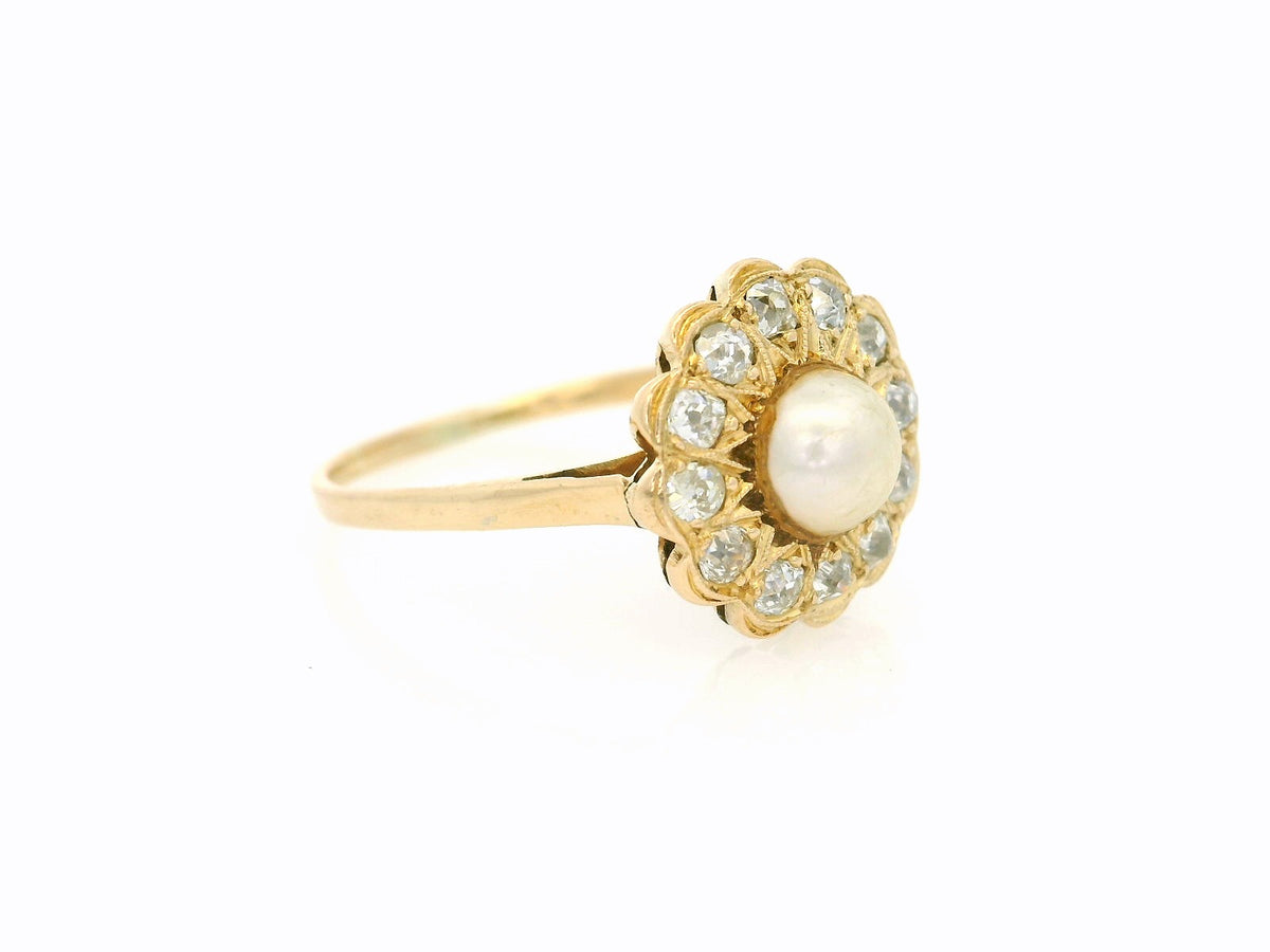 ANTIQUE EDWARDIAN DIAMOND &amp; PEARL RING 18ct GOLD