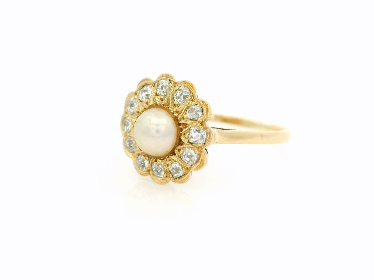 ANTIQUE EDWARDIAN DIAMOND &amp; PEARL RING 18ct GOLD