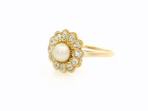 ANTIQUE EDWARDIAN DIAMOND & PEARL RING 18ct GOLD