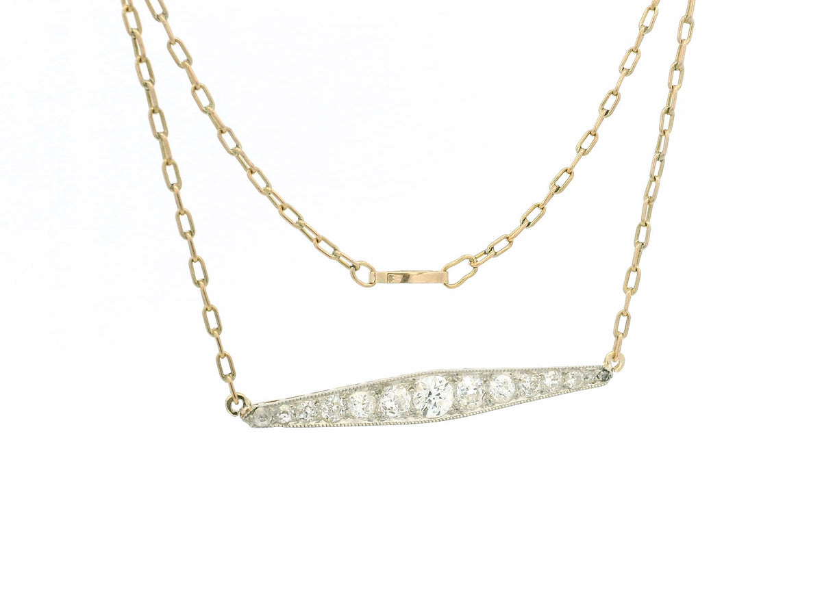 ANTIQUE EDWARDIAN 1.27ct DIAMOND BAR PENDANT SILVER &amp; 9ct GOLD
