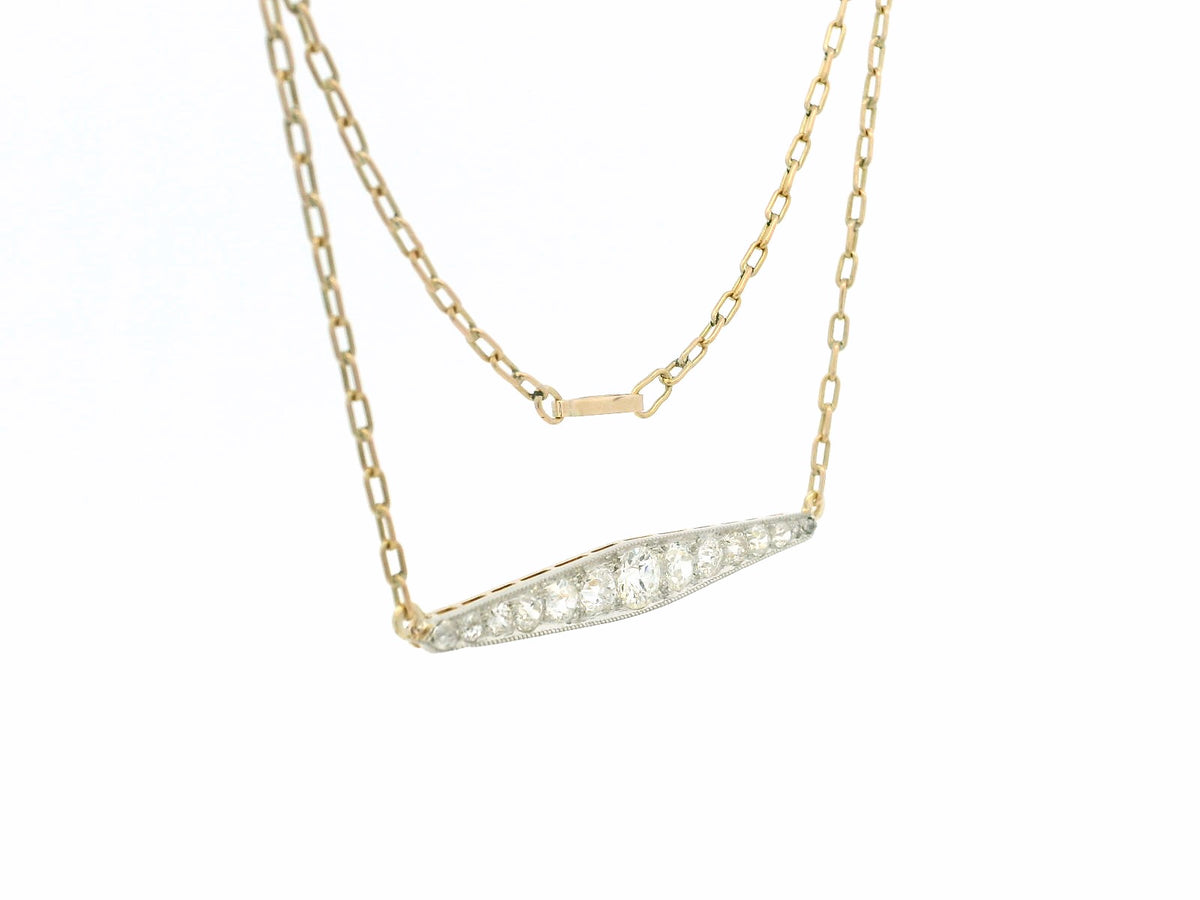 ANTIQUE EDWARDIAN 1.27ct DIAMOND BAR PENDANT SILVER &amp; 9ct GOLD