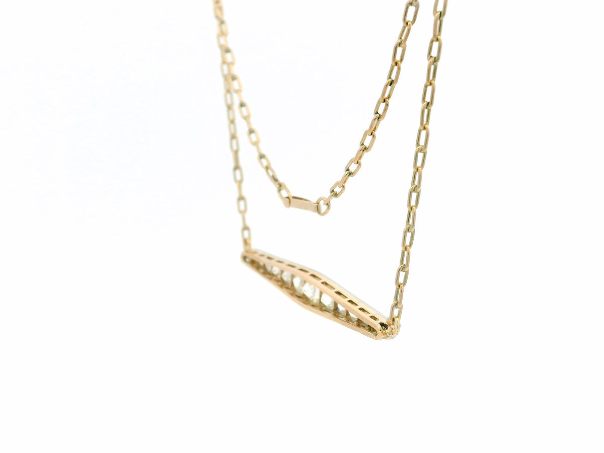 ANTIQUE EDWARDIAN 1.27ct DIAMOND BAR PENDANT SILVER &amp; 9ct GOLD
